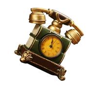 CONGARTENO Delicate Resin Telephone Clock Adornment Multifunctional Retro Style Tabletop Decor for Desk Shelf Window Sill Home Office Living Use