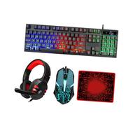 CONGARTENO Ergonomic USB Wired Keyboard Mouse Combo with Colorful Backlit Headset and Mousepad Comfortable Grip Computer Accessory for Office Gaming