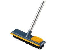 CONGARTENO Floor Scrubbing Brush with Stiff Bristles and Squeegee 2-in-1 Telescopic Handle Cleaning Brush for Bathroom Kitchen Tile and Grout Blue Plastic and Iron Tube 15 Inch