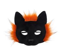 CONGARTENO Furry Fox Face Mask for Women Half Face Cosplay Accessory with Brown and Black Plush Fur Masquerade Animal Eye Mask for Halloween Carnival Prom Party