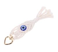 CONGARTENO Handwoven Macrame Tassel Keychain Evil Eye Pendant Bohemian Style White Bag Charm Car Key Accessory Unique Gift for Women