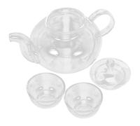 CONGARTENO Heat-Resistant Glass Tea Kettle Set 3pcs 250ml Mini Teapot with Infuser and 2 Jade Magnolia Cups, Lead-Free Glass Teaware Suitable for Gongfu Tea Brewing at Home
