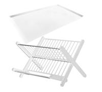 CONGARTENO Kitchen Folding Dish Drainer Rack with Drip Tray, Foldable Large Capacity White Dish Drying Rack for Kitchen Counter, Bowl and Plate Storage Organizer