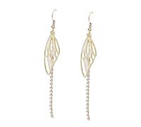 CONGARTENO Long Tassel Butterfly Wings Earrings Rhinestones for Women Elegant Dangle Ear Accessories for Fashion and Hanfu Style
