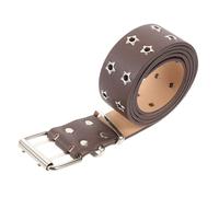 CONGARTENO Men’s Punk Style Belt with Star Double Eyelets, Coffee Brown Leather Waistband for Jeans, 124cm Fashion Casual Steampunk Buckle Accessory