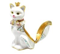 CONGARTENO Metal Crown Cat Design Alloy Jewelry Box White Enamel Trinket Storage Case Tabletop Decorative Ornament for Home and Office Desk Accessories