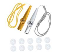 CONGARTENO Metal Kazoo Set with 10 Flute Membranes Small Aluminum Alloy Kazoo Musical Instruments with Lanyard in Gold and Silver for Music Lovers and Band Practice