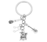 CONGARTENO Music Note Mini Bass Guitar Keychain with Microphone Pendant, Decorative Metal Backpack and Purse Keyring for Band Fans and Music Gear Lovers