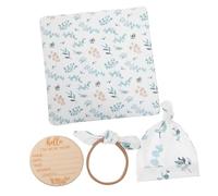 CONGARTENO Newborn Swaddle Blanket Set with Hat, Headband and Wooden Birth Announcement Sign, Polyester Receiving Blanket for Baby Boys Girls, Baby Shower Prop