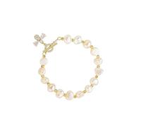 CONGARTENO Pearl Bracelet with Micro-set Zircon Bee Design, Gold-plated Delicate Women’s Wrist Chain, Lightweight Pearl Bangle for Hand Decoration and Fashion Jewelry