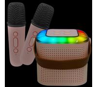 CONGARTENO Portable Mini Karaoke Speaker with Wireless Dual Microphones, Pink Wireless Speaker Set for Home Party and Desktop Use, Compact Karaoke System with Mic for Phone and Travel