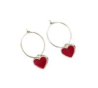 CONGARTENO Red Heart Shape Dangle Earrings for Women Minimalist Lightweight Ear Drops Casual Party Jewelry Stylish Simple Circle Ear Decoration for Everyday Wear
