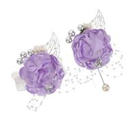 CONGARTENO Romantic Wedding Corsage and Boutonniere Set Light Purple Bridal Wrist Flower Bracelet and Groom Pin for Weddings Proms Parties Comfortable Lightweight Accessories