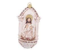 CONGARTENO Sacred Heart Resin Catholic Holy Water Font Wall Plaque for Home Chapel Entrance Religious Sculpture for First Communion Confirmation Family Blessings Christian Home Decor
