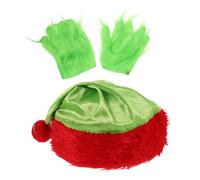 CONGARTENO Santa Costume Accessories Set Christmas Hat and Green Furry Gloves for Monster Cosplay Props Holiday Role Play Halloween Party Reusable and Comfortable Celebration Outfit