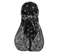 CONGARTENO Silky Polyester Pirate Turban Wrap with Long Tail Headwrap for Men Hip Hop Durag Scarf Black Headwrap Hat for Pirate Costume and Daily Wear