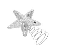 CONGARTENO Silver Disco Ball Christmas Tree Topper Star Reflective Glass Mirror Ball Xmas Final Fit for Retro Party Wedding Birthday Holiday Decorations