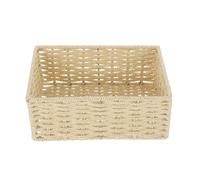 CONGARTENO Small Beige Simulated Rattan Woven Storage Basket Compact Desktop Organizer for Sundries Paper Rope Material Tabletop Sundries Organizer and Multi-functional Storage Box for