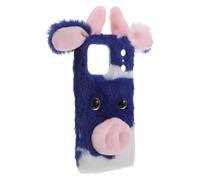 CONGARTENO Soft Fuzzy Cow Print Phone Case for Large Screen Smartphones Shockproof Mobile Cover with Bumper Warm Winter Protective Shell for Women