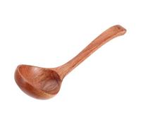 CONGARTENO Solid Wood Cooking Ladle with Long Handle Heat and Stain Resistant Wooden Soup Spoon for Non-Stick Cookware Ergonomic Non-Slip Grip Natural Grain Kitchen Utensil for Asian Soups