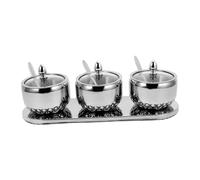 CONGARTENO Stainless Steel Kitchen Condiment Container with Glass Lids Spice Jars with Base and Spoon Visible Seasoning Box for Freshness and Easy Access Compact Storage