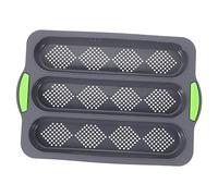CONGARTENO Three Slot French Bread Baking Pan Non Stick Silicone Mold with Green Handle Professional Bakery Loaf Tray for Hot Dogs Bread Oven Safe and Washable