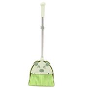 CONGARTENO Toddler Dustpan Broom Small and Cute Plastic Metal Pet Training Tool with Large Capacity Dust Tray in Green for Kindergarten Boys and Girls Cleaning