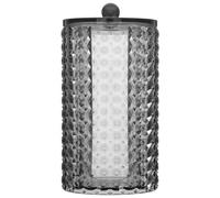 CONGARTENO Transparent Black Acrylic Cotton Pad and Swab Organizer with Decorative Diamond Pattern Portable Dustproof Cotton Bud Holder for Bathroom and Makeup Storage Compact Clear Cosmetic