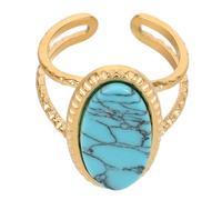 CONGARTENO Vintage Boho Turquoise Ring for Women with Chunky Blue-green Stone Adjustable Golden Antique Style Band Unique Opening Design Stackable Ocean Engagement Jewelry