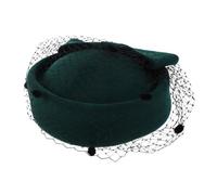 CONGARTENO Vintage British Style Wool Hat with Bowknot Mesh Veil Comfortable Breathable Green Cocktail Pillbox Hat for Women Daily Wear and Cold Weather Outings in Winter