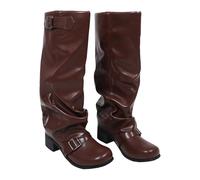 CONGARTENO Women’s Brown PU Knee High Western Boots Mid-Calf Slouchy Cowgirl Riding Boots for Casual Winter Party Wear Size 39