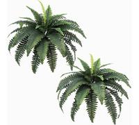 CongfuHepMui Artificial Ferns for Outdoors & Indoors 33" Spread, 2 Stems Large Fake Boston Fern Silk Greenery Faux Plants for Porch Home Windowsill Planters Garden Hanging Potted Decor