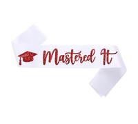 Conggluuo Master Sash, Mastered It White Master Graduation Sash with Red Glitter Letters Master of Celemonies Sash Master Degree Sash for Graduation Party Supplies White Red