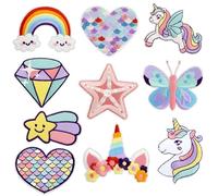 CONGGUAN 10 Pcs Dreamy Unicorn Iron On Patches Rainbow Star Heart Butterfly Embroidered Sew On Patches Applique Repair Embroidery Patch DIY Craft Accessories for Kids Girls Clothing Backpack Hat