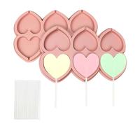 CONGGUAN 2-Pack Silicone Heart Lollipop Molds 6 Cavity Chocolate Candy Molds for Valentine's Day with 20 Sticks