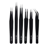 CONGGUAN 6 PCS Precision ESD Anti-Static Tweezers Stainless Steel Tweezers Set for Electronics Non-Magnetic Curved for Electronics Laboratory Craft Soldering