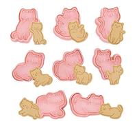CONGGUAN 8PCS 3D Cat Cookie Cutters Set Plastic Cat Shaped Biscuit Molds for Baking DIY Cute Cookies Fondant Pastry Non-Stick Easy Clean Gift for Lovers and Kids