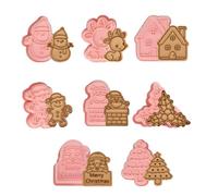 CONGGUAN Christmas 3D Cookie Cutter Stamp Set 8pcs Festive Biscuit Moulds with Santa/Reindeer/Tree Designs Fondant Press Tool for Baking Cake Decorating Xmas Party DIY