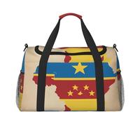 Congo Flag map with Stars Print Stylish Foldable Carry On Tote with Waterproof Zipper for Weekend Getaways Bag
