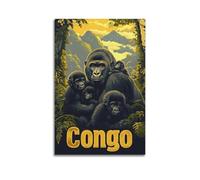 Congo Gorilla Retro Illustration Rainforest Family Animal Landscape Decorative Painting Canvas Wall Posters And Modern Family Bedroom Decor 08x12inch(20x30cm)