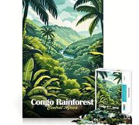 Congo Rainforest Central Africa Illustration 1000 Pieces Puzzles for Teenagers Stress Free, Accurate Edge, Happy Challenge, Game Night (38x26cm)