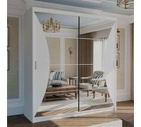 Congo Sliding Wardrobe-Mirror,LED Light 150cm x 217cm MN Furniture White One Size