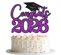 Congrats 2026 Cake Topper, Class of 2026 Cake Decorations, Congrats Grad Party Decor, Congratulations High School College University Graduation Party Decorations (Black and Purple)