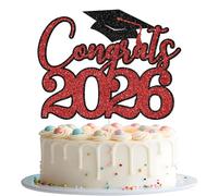 Congrats 2026 Cake Topper, Class of 2026 Cake Decorations, Congrats Grad Party Decor, Congratulations High School College University Graduation Party Decorations (Black and Red)