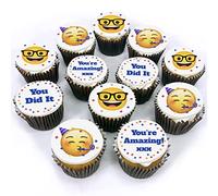 Congrats Emoji Cupcakes - 12 freshly baked cupcakes delivered to your door perfect for any celebration with these cool emojis. Delicious vanilla sponge cake with buttercream