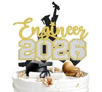 Congrats Engineer 2026 Cake Topper, Future Engineer/Congrat Grad, Class of 2026 Graduation Party Decoration Supplies, Black and Gold Glitter