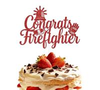 Congrats Firefighter Cake Topper Fire Academy Graduate Cake Topper Fireman Party Decoration Red Glitter