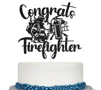 Congrats Firefighter Cake Topper, Firefighter Graduation Party Decor, Future Firefighter, Fire Academy Graduation Party Decorations Black Glitter
