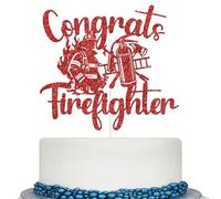 Congrats Firefighter Cake Topper, Firefighter Graduation Party Decor, Future Firefighter, Fire Academy Graduation Party Decorations Red Glitter