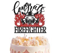 Congrats Firefighter Cake Topper Fireman Graduation Party Decoration Future Fireman Cake Decoration Red Black Glitter